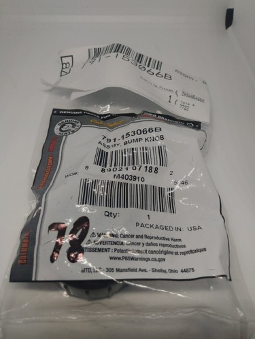 MTD Bump Knob Assembly Replacement 791-153066B